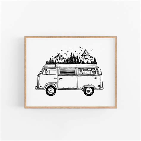 Mountain Van Art Print Adventure Art Travel Print Van - Etsy