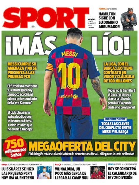 La Portada Del Diario Sport 31 08 2020