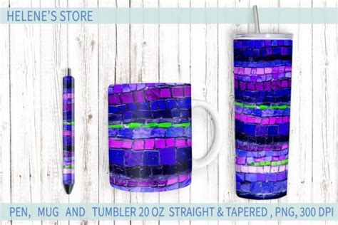 Tumbler Mug And Pen Wrap Purple Mosaic Graphic By Helenes Store · Creative Fabrica