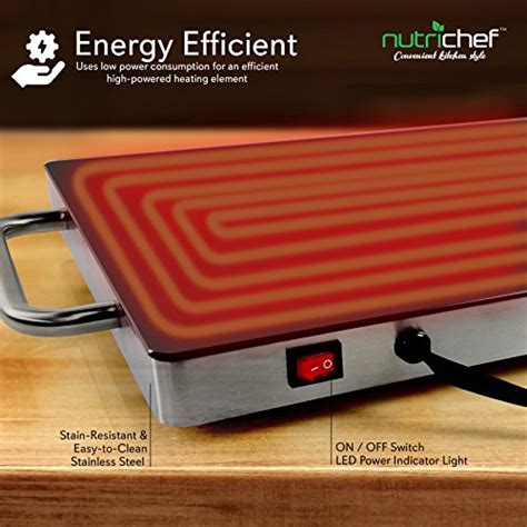 NutriChef Electric Hot Plate Tray Dish Warmer With Black Glass Top Ideal For Home Buffet