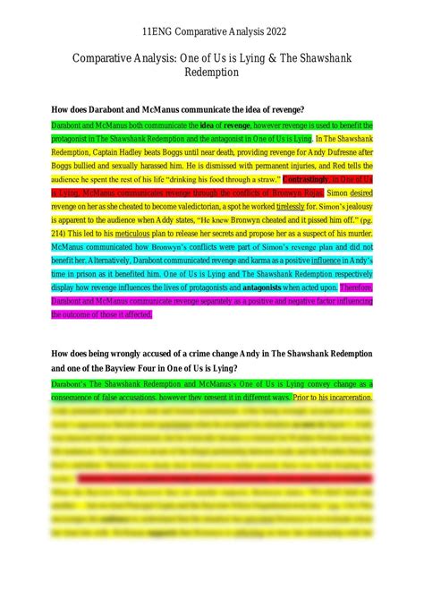 Comparative Analysis English Year 11 Sace Thinkswap