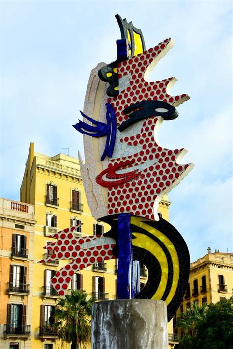 Sculpture En Roy Lichtenstein Head Barcelone Espagne Photographie