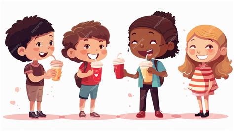 Cute Kids Drinking Cartoon Illustration | Premium AI-generated vector