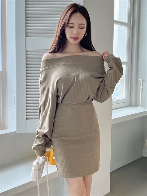 Dazy Off Shoulder Ribbed Knit Dress Shein