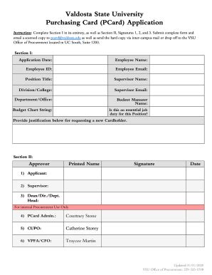 Vsu Purchasing Card Pcard Application Fill And Sign