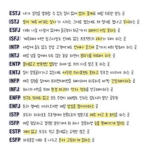 Mbti별 오래 못버티는 회사 오픈이슈갤러리 인벤