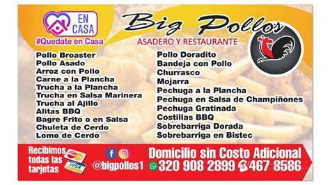 Carta De Asadero Restaurante Big Pollos Bogot