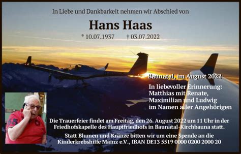 Traueranzeigen Von Hans Haas Trauer HNA De