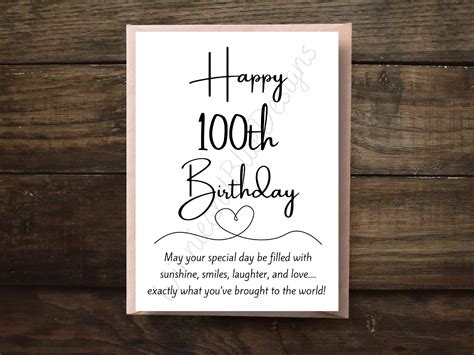 Printable 100th Birthday Card: Milestone Gift (PDF) - Etsy