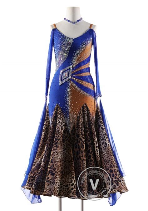 Royal Blue Dress With Leopard Pattern Skirt Ballroom Smooth Competition