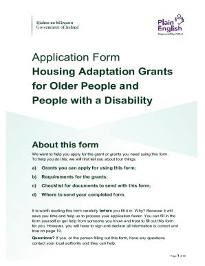 Fillable Online Application Form Housing Adaptation Grants For Older