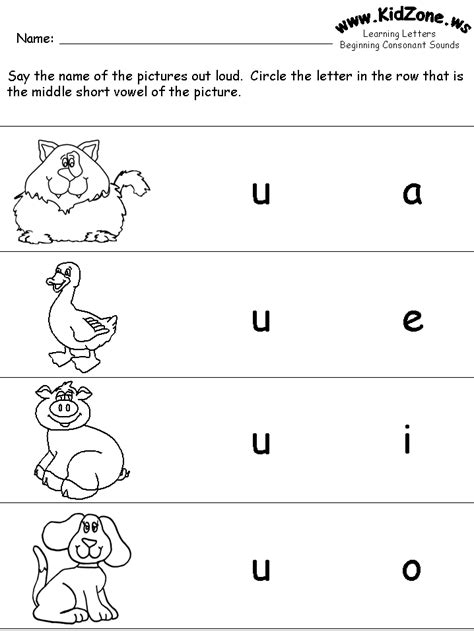 Short Vowels Review Worksheets