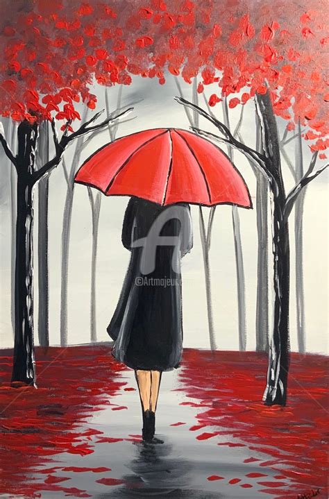 Red Umbrella Lady Pintura Por Aisha Haider Artmajeur