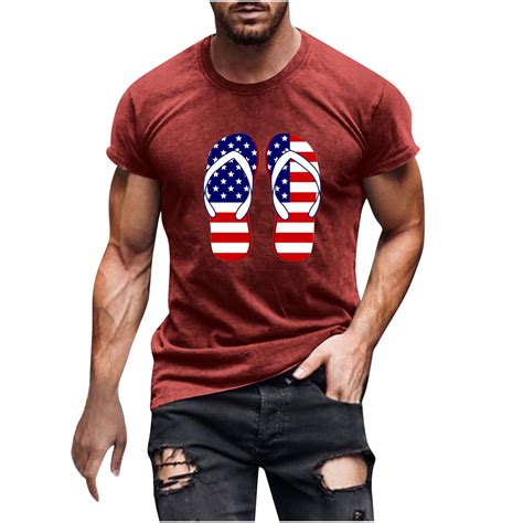 Tmoyzq Mens Plus Size American Flag Print T Shirts 4th Of July