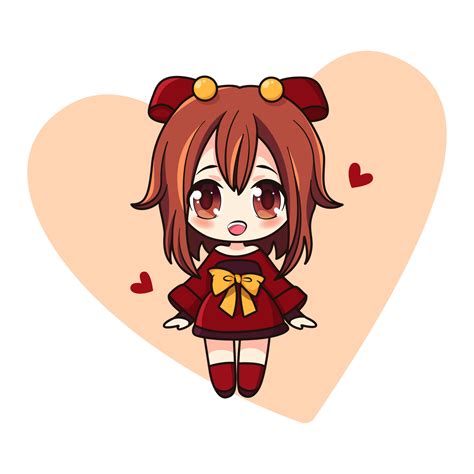 Cute And Kawaii Girl In Dress With Hearts Happily Manga Chibi Girl