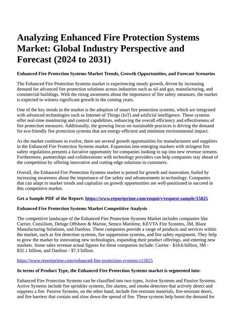 Reportprime Analyzing Enhanced Fire Protection Systems Market Global