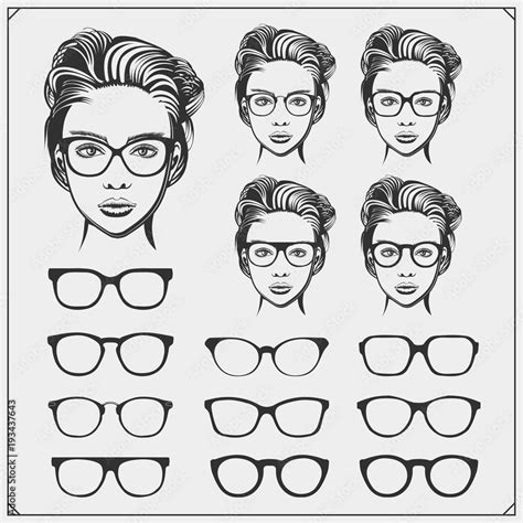 Vector Set Of Glasses Silhouette And Beautiful Womens In Glasses Stock Vector Adobe Stock