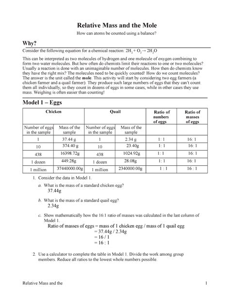 Relative Mass And The Mole S Converted Relative Mass And The Why