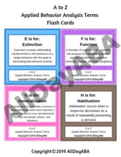 A To Z Aba Terms Applied Behavior Analysis Flash Cards Bcba Rbt Behavior Therapist Etsy