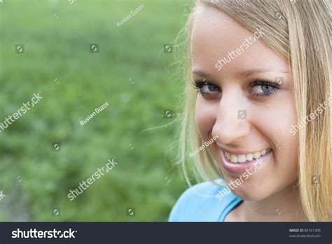 Happy Cute Blonde Stands Park Stock Photo 80161300 Shutterstock