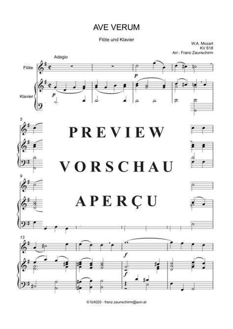 Ave verum Querflöte Klavier G Dur PDF Noten von Wolfgang Amadeus