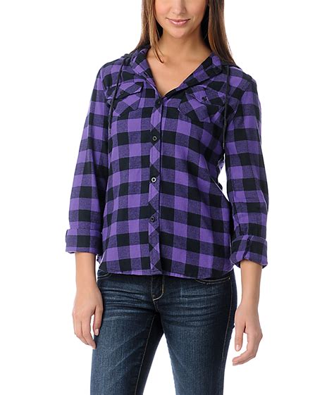 Empyre Conifer Purple Buffalo Plaid Hooded Flannel Shirt Zumiez