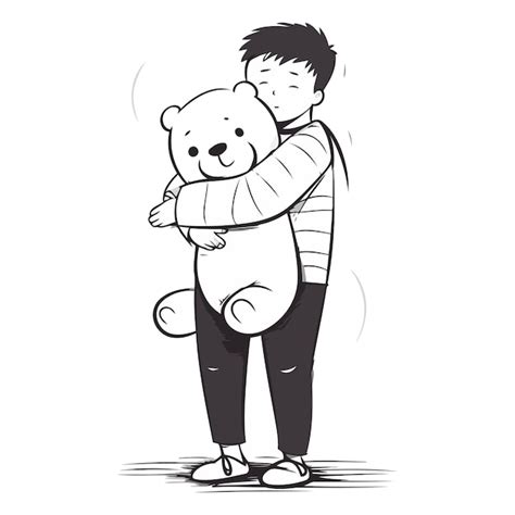 Premium Vector Illustration Of A Boy Holding A Teddy Bear In His Arms