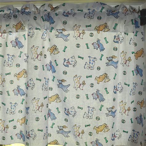 Cotton Window Valance Animal Print 58 Inch Wide Puppies Chase Ball And