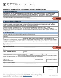 Rhode Island Application For Renewal Of Appointment To Office Of Notary