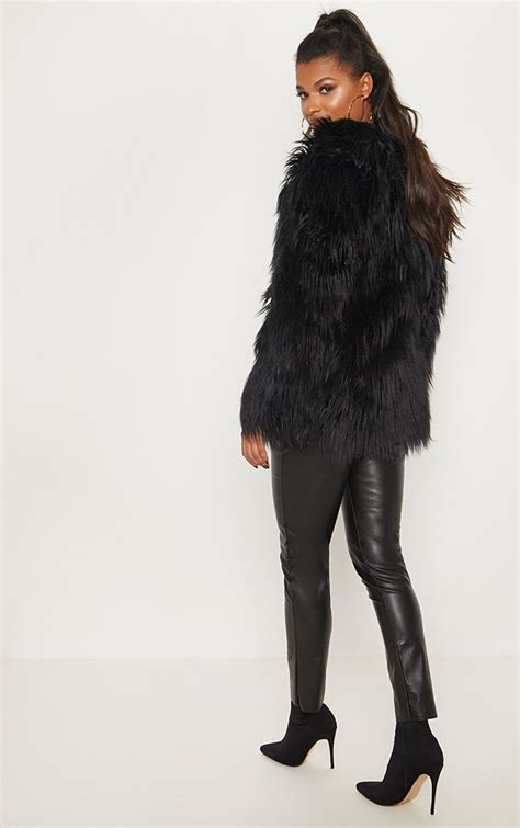 Amaria Black Shaggy Faux Fur Jacket Jumpers Faux Fur Jacket Fur