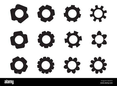 Set Of Black Gears Icon Transmission Cogwheels Isolated On White