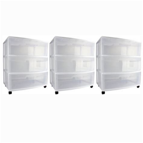 Sterilite At Home 3 Drawer Wide Storage Cart Container With Casters 3