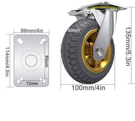 1pc Roue Roulettes En Caoutchouc Massif Roue Industrielle Roulettes