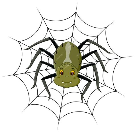 Premium Vector Cartoon Spider On The Cobweb Vector Illustration