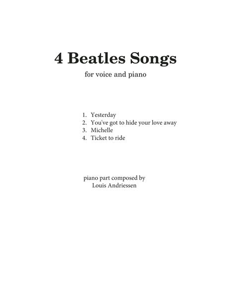 The Beatles 4 Beatles Songs (arr. Louis Andriessen) Sheet Music Notes ...