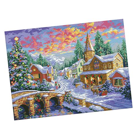 11CT 67x52 Cm Winter Village Gestempelt Kreuzstich Kit DIY Handarbeit