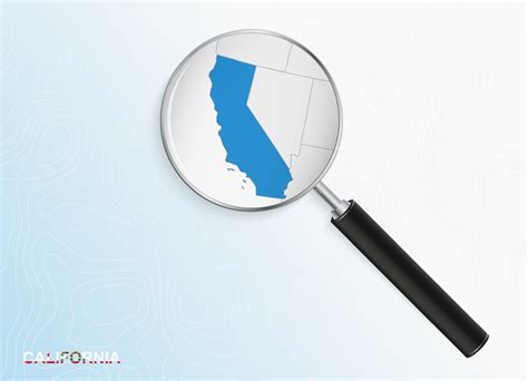 Magnifier with map of California on abstract topographic background ...