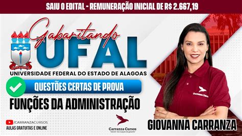 UFAL Funções da Administração Questões Certas de Prova Prof