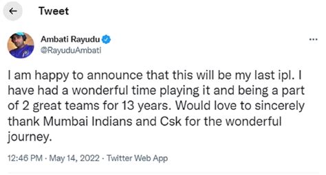 Ambati Rayudu Tweet रयड न कय कय सनयस वल टवट जनए CSK