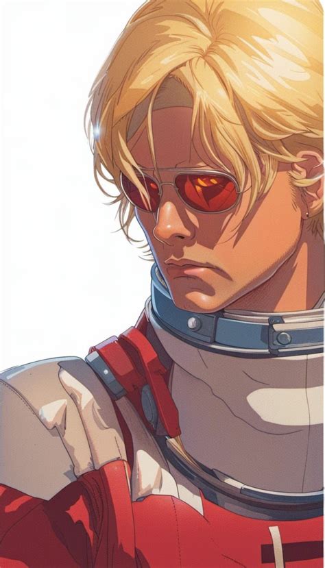 Char Aznable Slim Attractive Man With Shoulder Length Blonde Hair Aviator Sunglasses Red