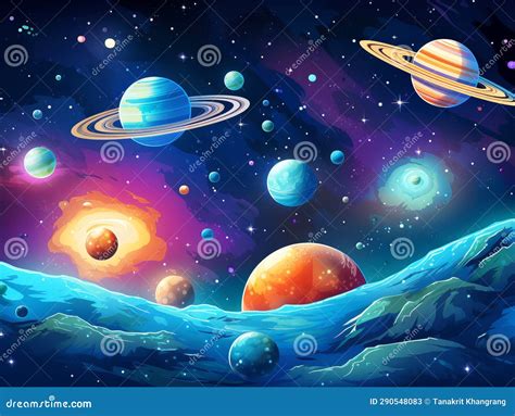 Cartoon Space Background, Cartoon Galaxy with Stars Background Stock Illustration - Illustration ...