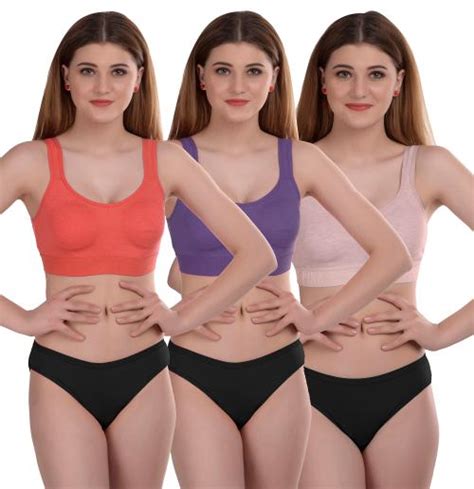 Buy In Curve Women Cotton Bra Panty Set For Lingerie Set Pack Of Color Orange Purple