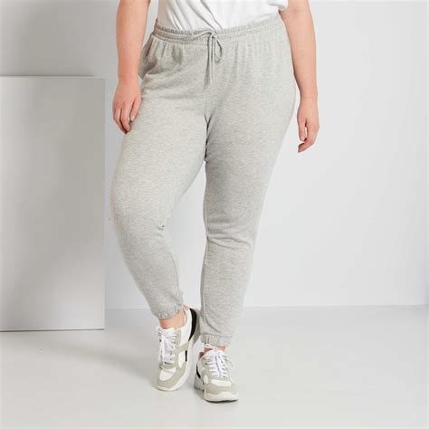 Pantalon de jogging en molleton Grande taille femme gris chiné clair