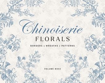 Chinoiserie Floral Clipart SVG And PNG Bundle Vintage Botanical