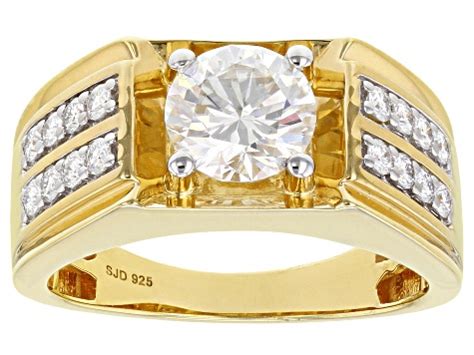 Pre Owned Moissanite 14k Yellow Gold Over Silver Mens Ring 2 38ctw DEW