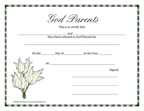 Flower God Parents Certificate Template Download Printable PDF ...