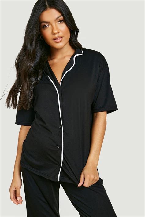 Maternity Pipe Detail Pyjama Set Boohoo Uk