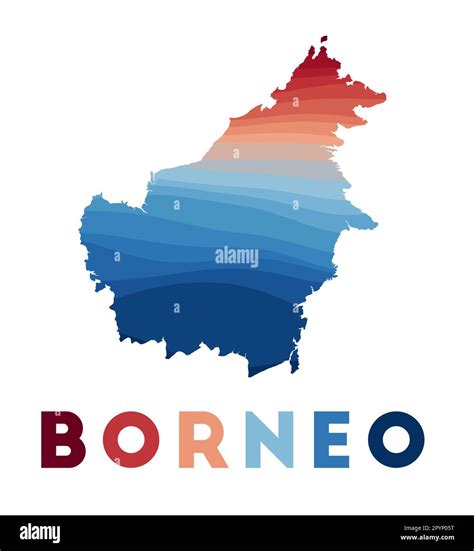 Borneo Map Map Of The Island With Beautiful Geometric Waves In Red