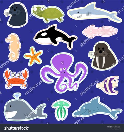 Cute Sea Creatures Vector Illustration Set Stock Vector (Royalty Free ...