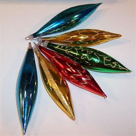 Six Vintage Blown Glass Elongated Icicle Shaped Ornaments Glass Blowing Glass Ornaments